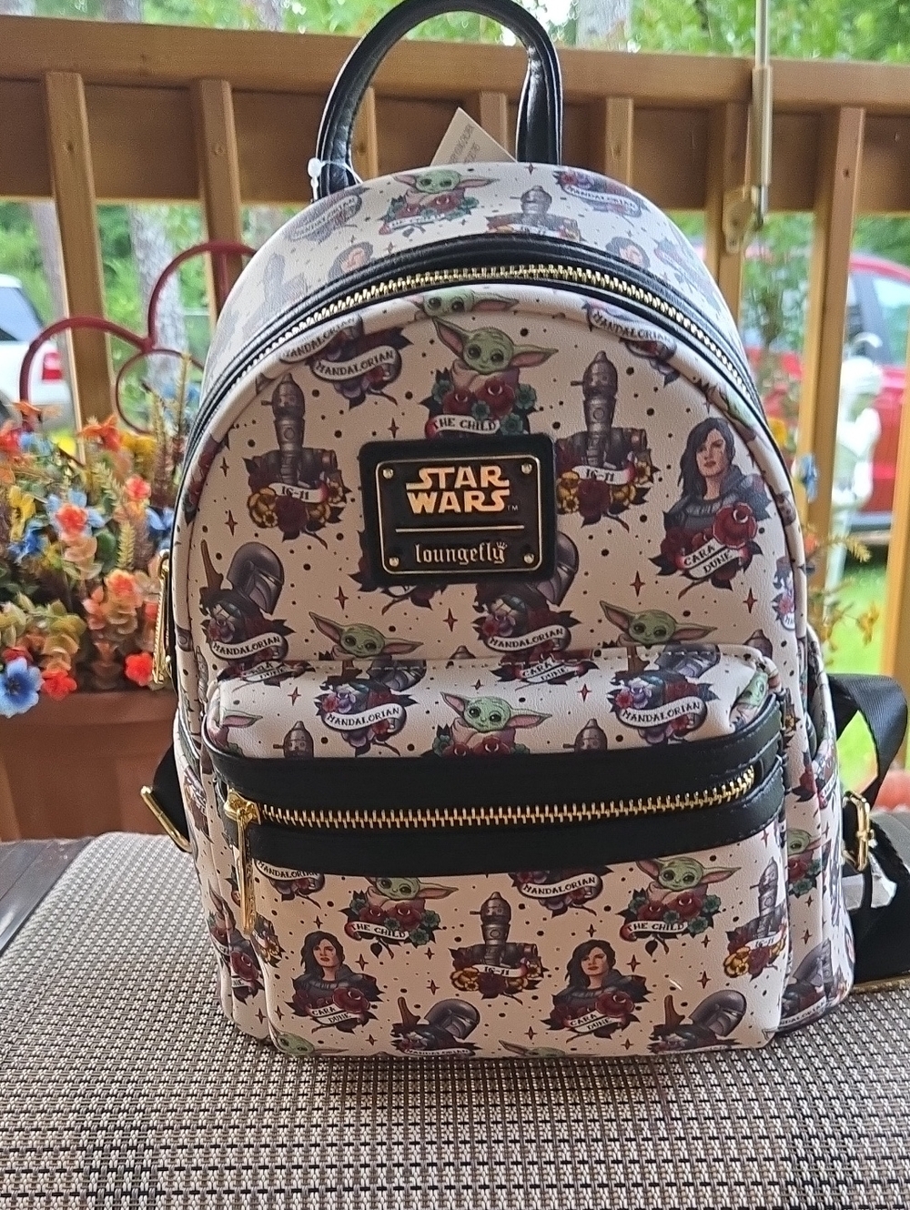 NWTs Disney Loungefly Star Wars Mandelorian Tatto Print Mini Backpack (#3342)